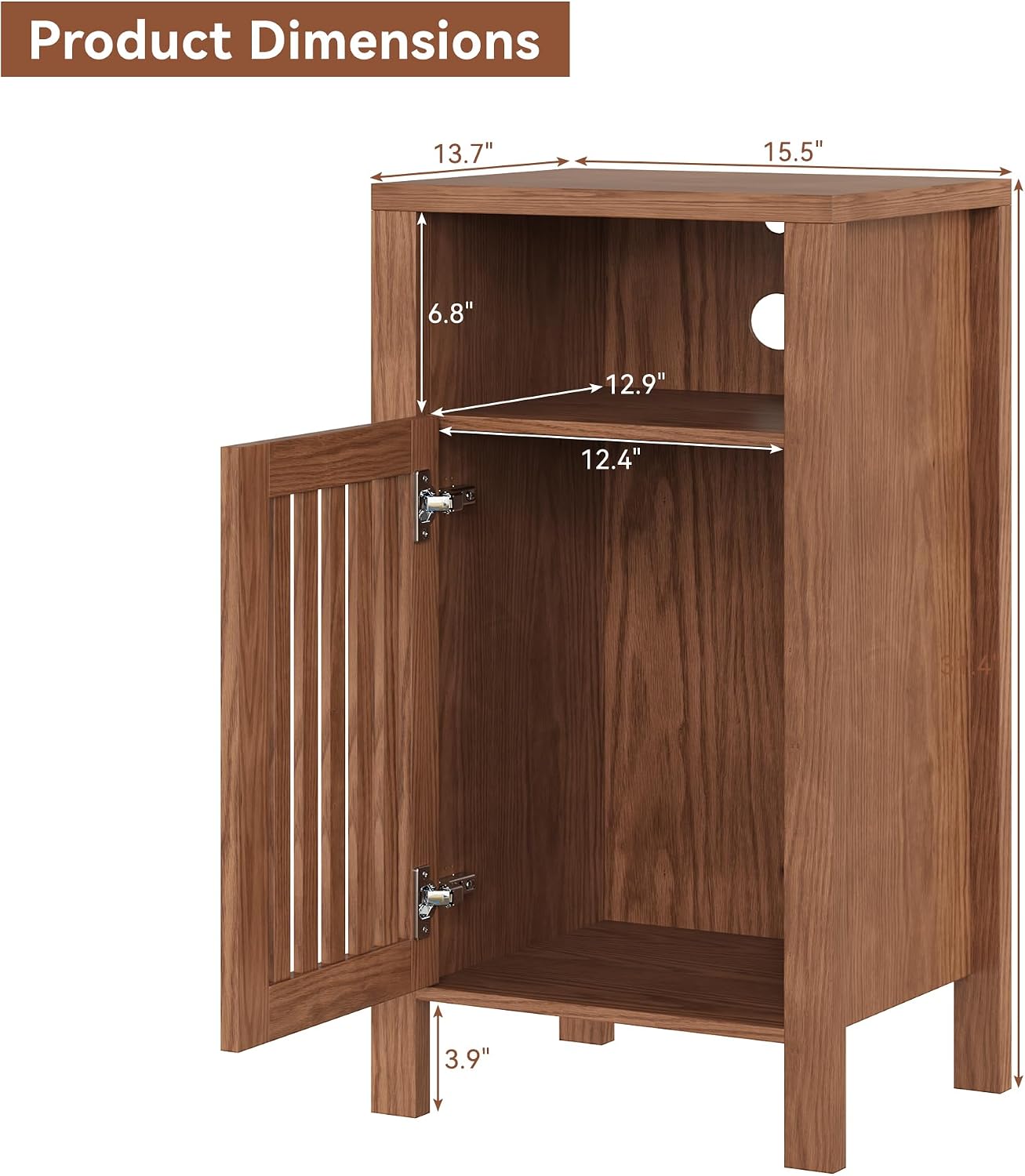 Farmhouse Nightstand Set of 2, Modern Bedside Table with Door and Open Shelf, Compact End Table Side Table with Storage for Small Spaces, Bedroom(Brown)