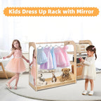 homegroove Kids Dress Up Storage with Mirror, 31.5 Inch Kids Wardrobe Closet with Storage Shelf for Little Girls and Boys, Wooden Costume Organizer for Bedroom Classroom Playroom Furniture