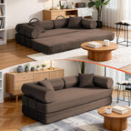 79" Corduroy Sofa Bed, Boneless Couch in a Box with 2 Pillows, High-Density Foam 4-in-1 Foldable Sleeper Futon Loveseat for Small Spaces, No Assembly, Side Pockets, Hex Arm Brown