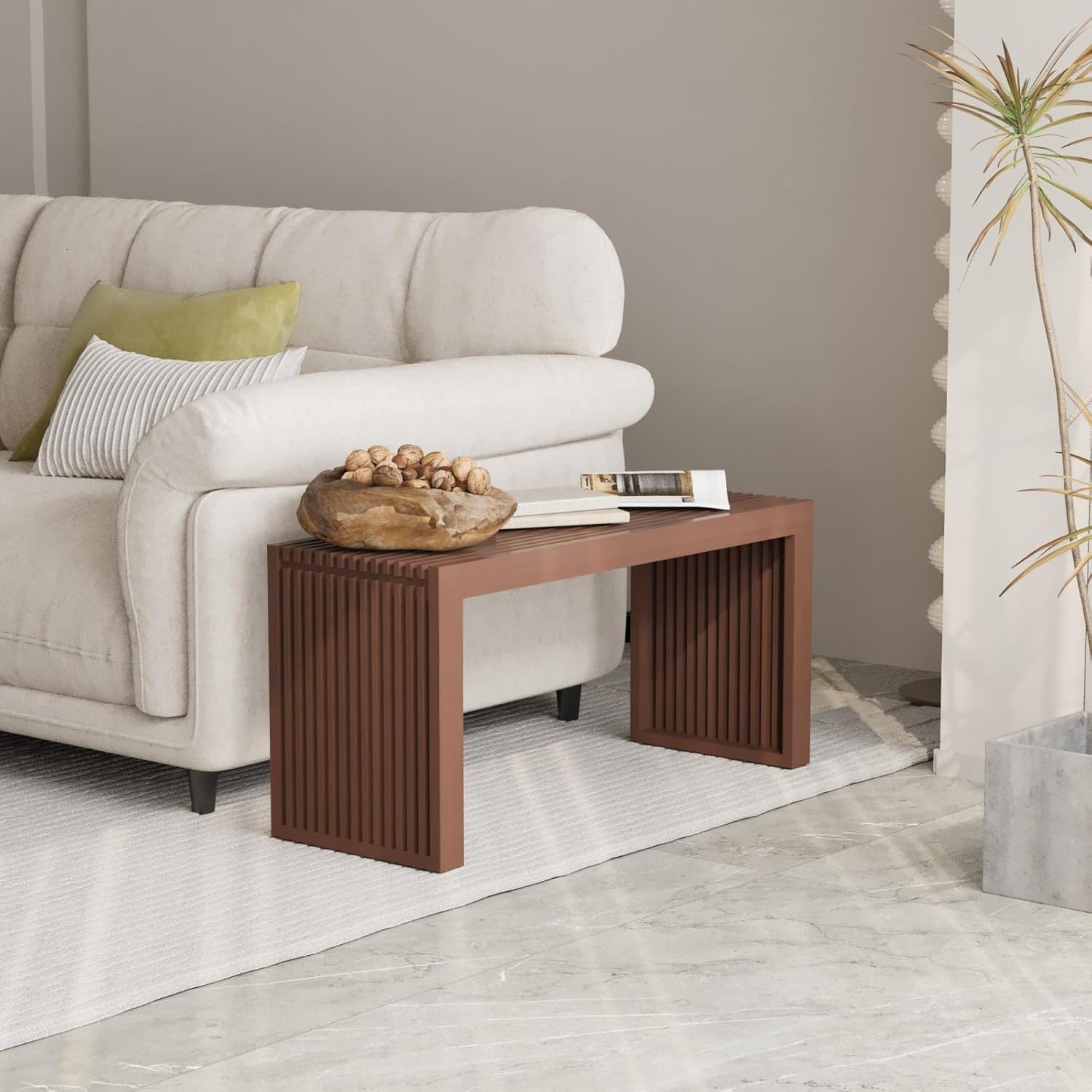 Bamboo Indoor Long Dining Bench, Outdoor Modern Wood Benches 35 Inch Bamboo Bench for Living Room Hallway Bedroom Bathroom