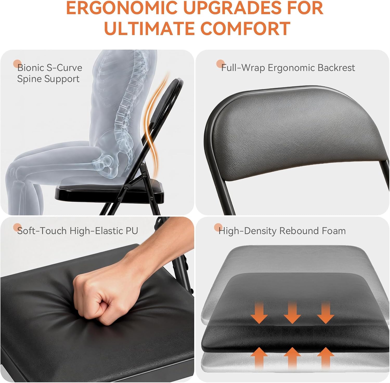 Upgrade 18% Thicker 6 Pack Folding Chair with Cushion Heavy Duty Folding Chair for Outside and Indoor Leather Padded Folding Chairs Durable Steel Frame for Home and Office Party