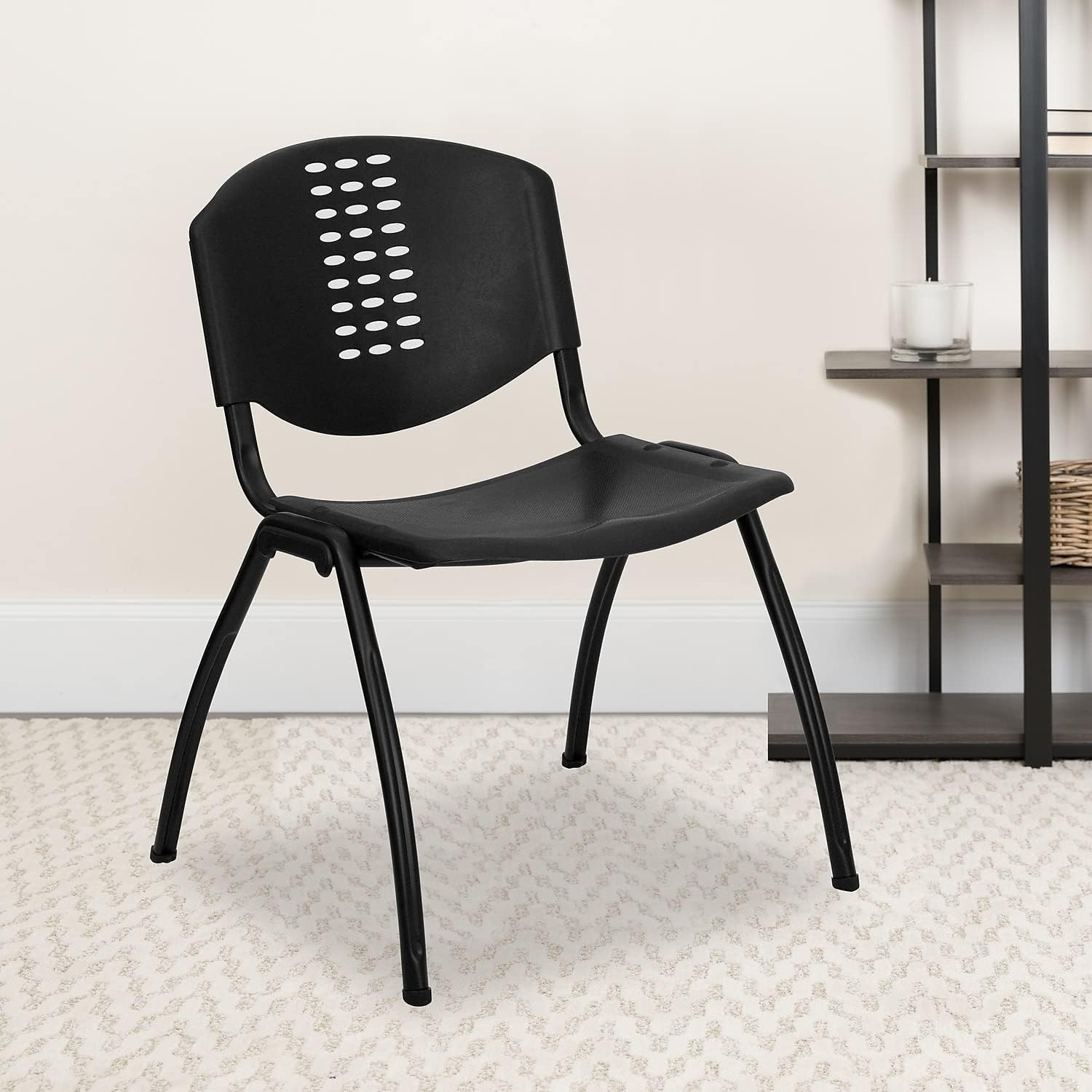 Flash Furniture 5 Pack HERCULES Series 880 lb. Capacity Black Plastic Stack Chair with Oval Cutout Back and Black Frame