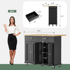 JY QAQA 39" Kitchen Island on Wheels with Storage Cabinet Kitchen Cart Cabinet with Shelves, Cart Handle for Towel Rack or Free Mobility, Portable Islands for Kitchen, Black
