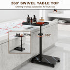 Adjustable C Shaped Side Table, C Table End Table with Wheels for Sofa, 360° Swivel Sofa Table for Livingroom,Bedroom,Study and Small Spaces (Marble Black White)