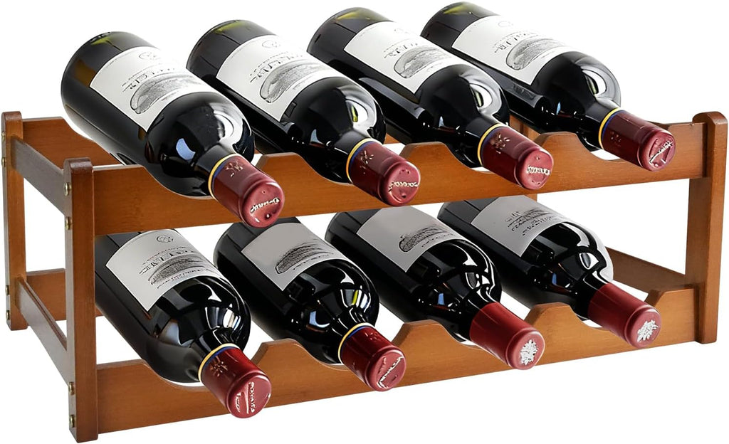 Bamboo Wine Rack, Sturdy and Durable Wine Storage Cabinet Shelf, Wine Racks Countertop for Pantry,Kitchen，2 Layers 8bottles Wine Racks countertop