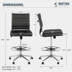 Okeysen Drafting Chair Armless Desk Stool, 400 LBS Ergonomic Leather Tall Office Chair with Adjustable Foot Ring, Modern Standing Desk Chair with Ribbed Mid Back, Swivel Rolling Drafting Stool.