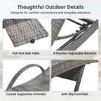Wicker Outdoor Chaise Lounge Chairs Set of 2, Patio Rattan Reclining Chairs with Pull-Out Side Table, 4-Level Adjustable Backrest, Waterproof Tanning Chairs for Poolside, Beach & Backyard Use, Gray