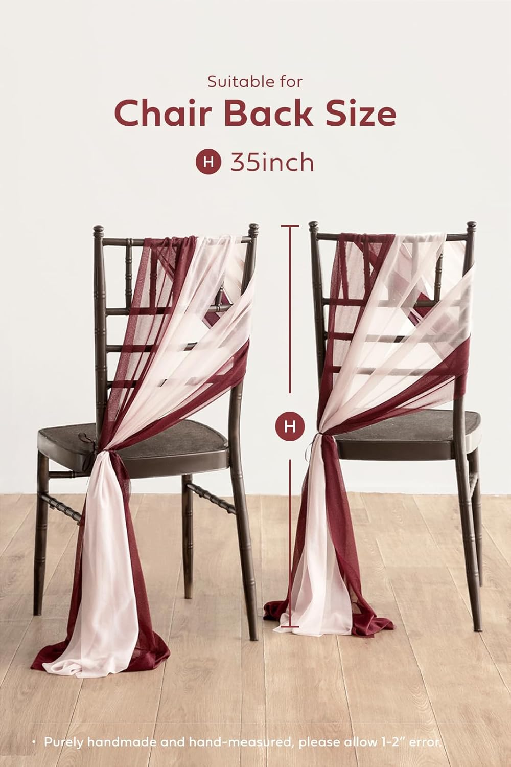 Ling's moment Chair Sashes, Wedding Aisle Decorations, Burgundy Pink Blush | 16pcs Chair Cover Draping Fabric Wrinkle-Free with Tie for Party Ceremony Reception Floral Arrangement Banquet Outdoor Decor
