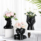 Sieral 3 Pcs Ceramic Face Vase Female Form Flower Modern Body Vase for Decor with Head Half Body Bust Centerpiece for Table Shelf Home Bedroom Room Office(Small,Black)