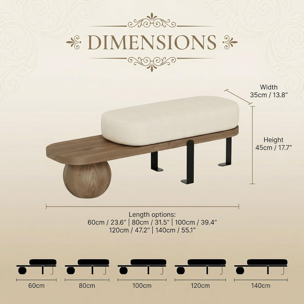 Modern Entryway Bench with Cushion, Wooden Boucle Upholstered with Abstract Metal Leg, Lambswool Cushioned Seating, for Entryway Livingroom Bedroom (Walnut, 140cm/55.1")