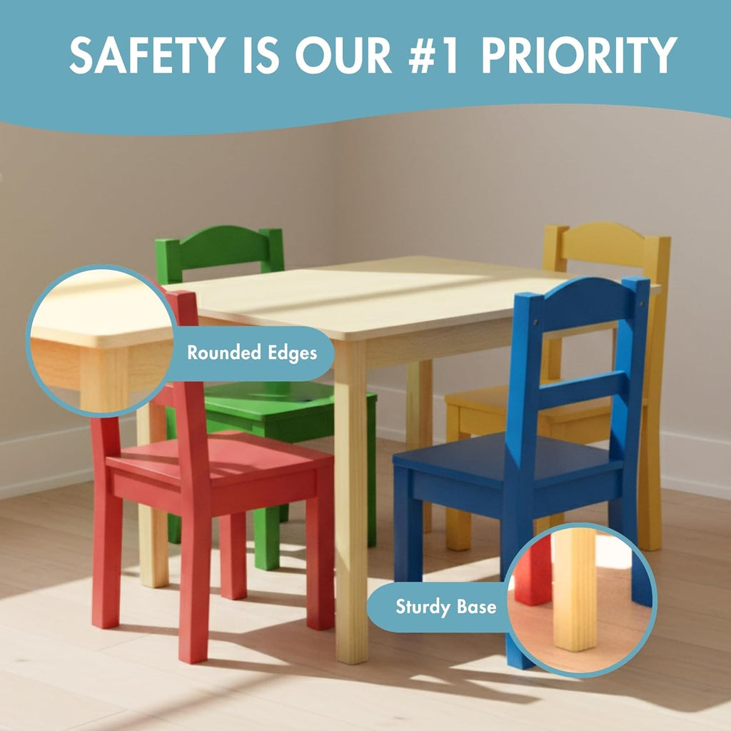 Humble Crew Kids Wooden Table and 4 Chairs Set, Natural/Primary - Kids Table and Chair Set for Toddlers and Children for Arts, Crafts, and Snack Time - Sturdy, Durable Toddler Activity Table