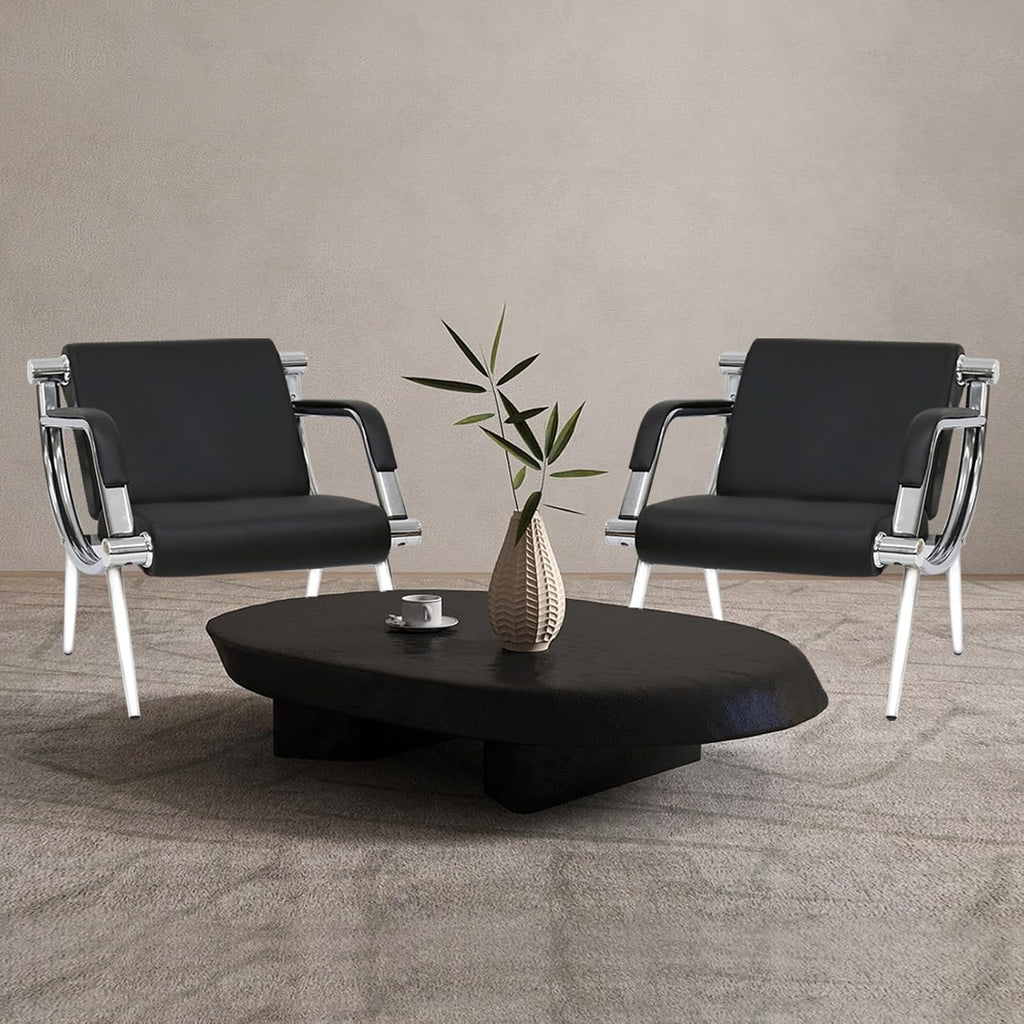kinbor 2 PCS Waiting Room Guest Chairs, PU Leather Office Reception Chair, Lobby Furniture Reception Sofa Seat with Arms for Airport Salon Clinic, Black