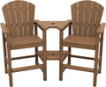 SERWALL Tall Adirondack Chairs Set of 2 with Double Layer Connecting Tray, HDPE Bar Height Outdoor Chairs, Wood-Like Adirondack Bar Stools for Patio, Balcony, Porch, Brown