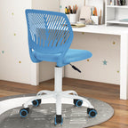 FurnitureR Rolling Study Mesh Desk Chair, Ergonomic Armless Compact Adjsutable Swivel Task Chair with Soft Cushion ad Plastic Mid-Back for Students Teens Children Kids, Sky Blue