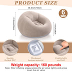Huwena 12 Pcs Inflatable Bean Bag Chair and Throw Blankets Set(Air Pump Included), 6 Inflatable Bean Bag Lounge Chair Blow up Sofa 6 Fleece Throw Blankets for Movie Night Camping Outdoor(Coffee)