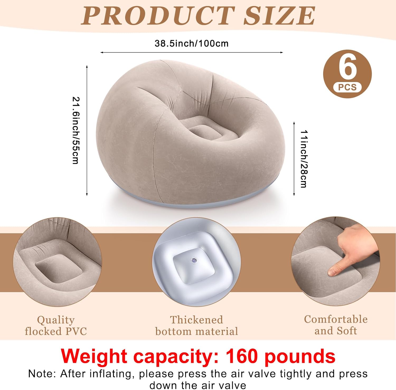 Huwena 12 Pcs Inflatable Bean Bag Chair and Throw Blankets Set(Air Pump Included), 6 Inflatable Bean Bag Lounge Chair Blow up Sofa 6 Fleece Throw Blankets for Movie Night Camping Outdoor(Coffee)
