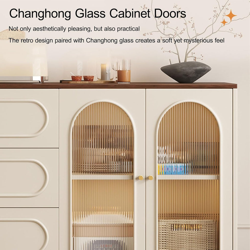 Farmhouse Pantry Cabinet, Modern Hutch with Storage Drawers, Kitchen Pantry Cabinet with Microwave Stand, for Dining Room, Living Room(80cm/31.4in)