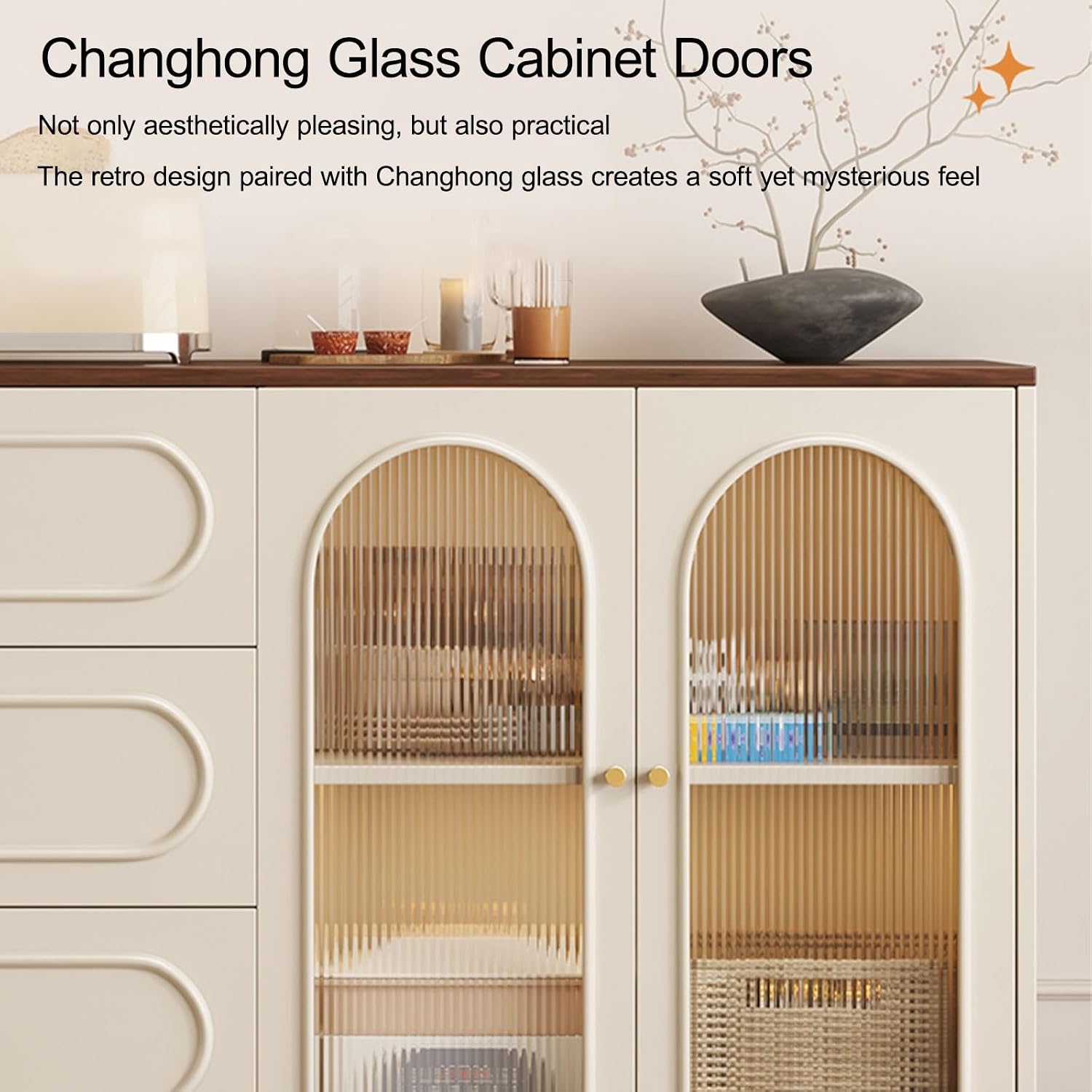 Farmhouse Pantry Cabinet, Modern Hutch with Storage Drawers, Kitchen Pantry Cabinet with Microwave Stand, for Dining Room, Living Room(80cm/31.4in)