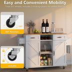 knoworld 51.5'' Rolling Kitchen Island with Storage Cabinet & Drawers, Drop Leaf Kitchen Cart on Wheels, Farmhouse Portable Mobile Islands, Large Butcher Block Table with Tower/Spice Rack, White
