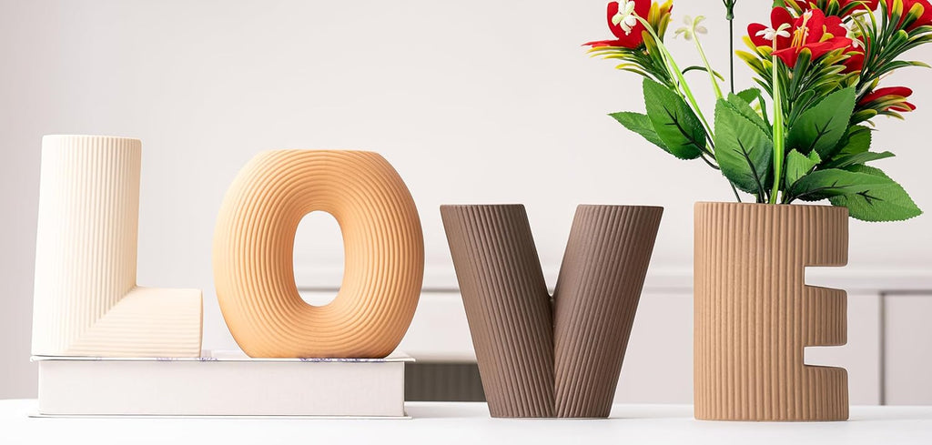 Creative Vase Set of 4, Modern Nordic Boho Style Flower Vases Home Decor for Living Room Kitchen Office(Khaki/Dark Brown/Orange/Beige)