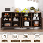 COCO DESIGN 70" Large Buffet Sideboard Cabinet with Power Outlets & Adjustable Shelves, Modern Farmhouse Accent Storage Credenza Console for Kitchen, Living Room, Walnut