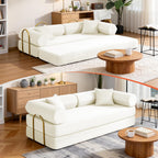 79" Corduroy Sofa Bed, Boneless Couch in a Box with 2 Pillows, High-Density Foam 4-in-1 Foldable Sleeper Futon Loveseat for Small Spaces, No Assembly, Side Pockets, Hex Arm White