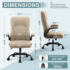 Executive Office Chair,High Back Ergonomic Comfy Desk Chair with Padded Flip-up Armrests and Wheels,PU Leather Heavy Duty Computer Swivel Rolling Task Chair for Home Office,Adults,Khaki