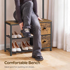 YATINEY 5-in-1 Hall Tree with Drawers, Entryway Bench with 8 Adjustable Coat Rack and Shoe Storage, Industrial Coat Rack with Bench for Entryway and Front Door, Rustic Brown and Black MT06BR