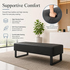 Waiting Room Bench, Faux Leather Upholstered Bench Seat with High-Density Foam, Rounded Corners and Metal Frame, Reception Lobby Furniture for Office, Salon, Barbershop(Black,17 * 59 * 17in)