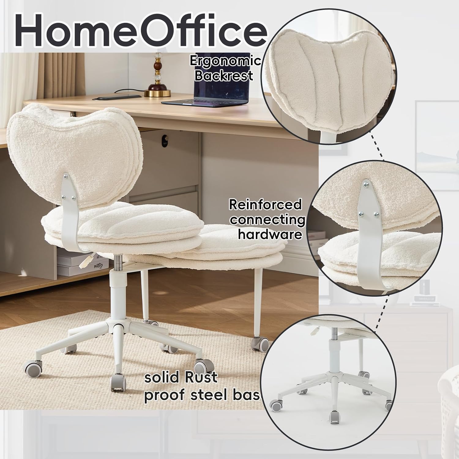 Meditation Chair with Wheels, Ergonomic Criss Cross Chair, Adjustable ADHD Floor Sitting Chair, Swivel Cross Legged Office Chair with High Back, Kneeling Posture Chair, Comfortable Fabric（Beige）