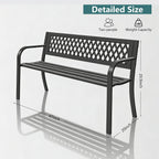 Outdoor Garden Bench, Weatherproof Metal Park Bench for Garden Lawn Porch Park Backyard, Sturdy Steel Patio Bench with Ergonomic Backrest for Front Porch Entryway Outside Seating, Black