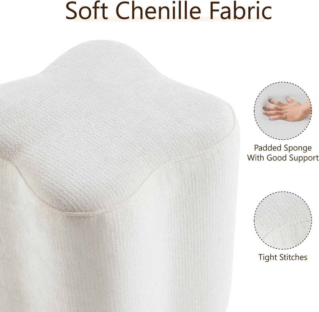 Get Set Style 14.4 Inch Flowers Shaped Ottoman,Modern Chenille Ottoman Vanity Stool for Living Room Comfortable Pouf,Stylish Sofa Foot Rest (White)