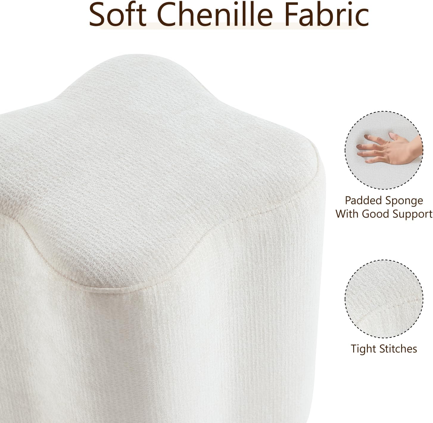 Get Set Style 14.4 Inch Flowers Shaped Ottoman,Modern Chenille Ottoman Vanity Stool for Living Room Comfortable Pouf,Stylish Sofa Foot Rest (White)