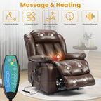 PARKOL Dual Motor Power Lift Recliner Chair for Elderly, 180-Degree Infinite Position Lay Flat Leather Recliner Chairs, with Massage and Heating, USB & Type-C Port and Remote Brown