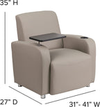 Flash Furniture George LeatherSoft Guest Chair with Tablet Arm and Cup Holder, Upholstered Tablet Arm Chair for Offices and Waiting Rooms, Gray