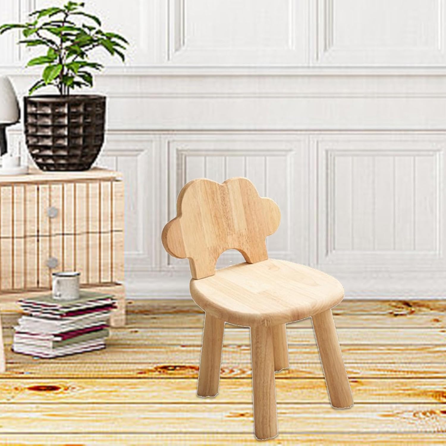 Stepping Foot Stool Nonslip Ottoman Wooden Stool Backrest Lightweight Bedside Craftsmanship Shoe Change Stool Suitable for Kids Room Home
