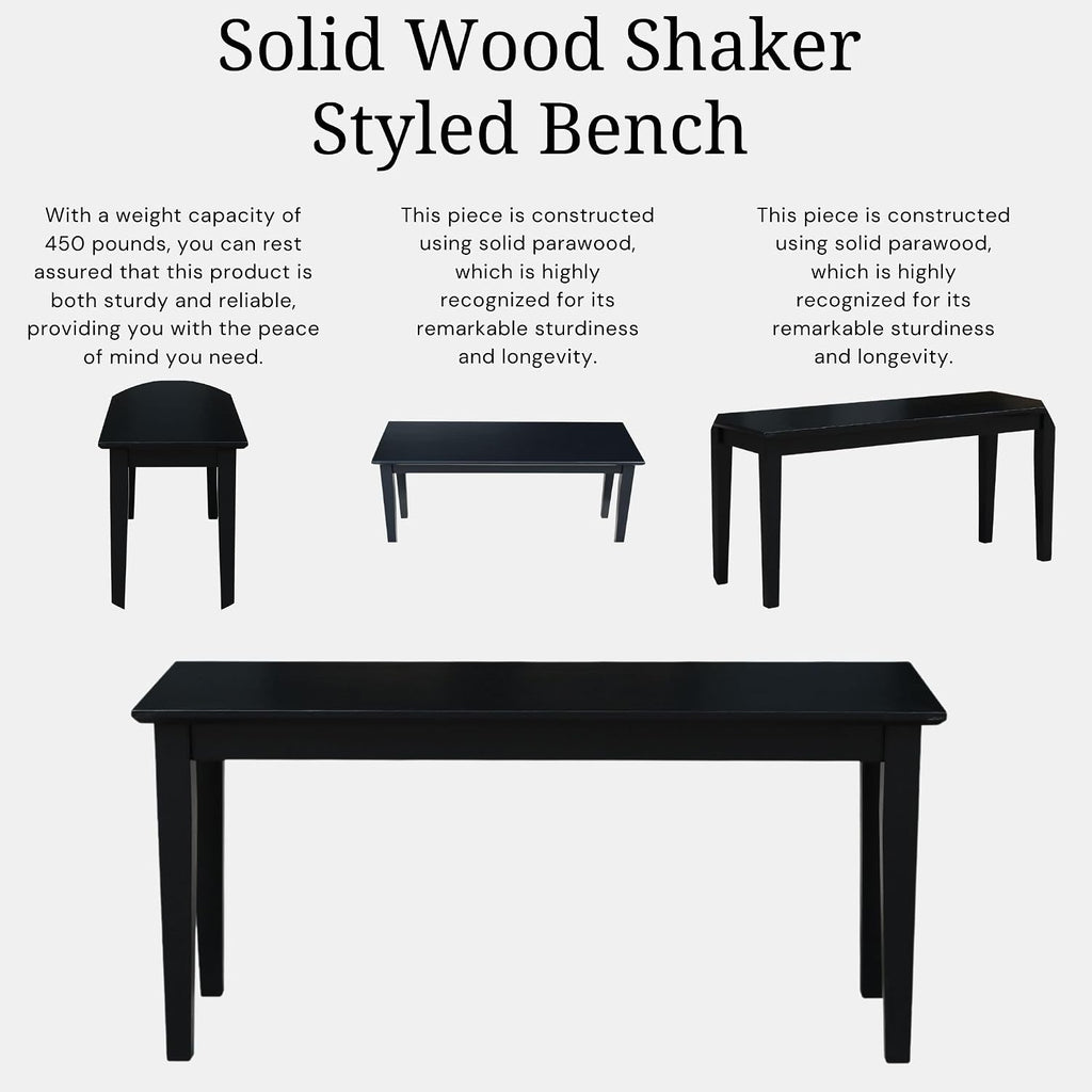 International Concepts Shaker Style Bench, 39-Inch Wide, Solid Parawood, Unfinished