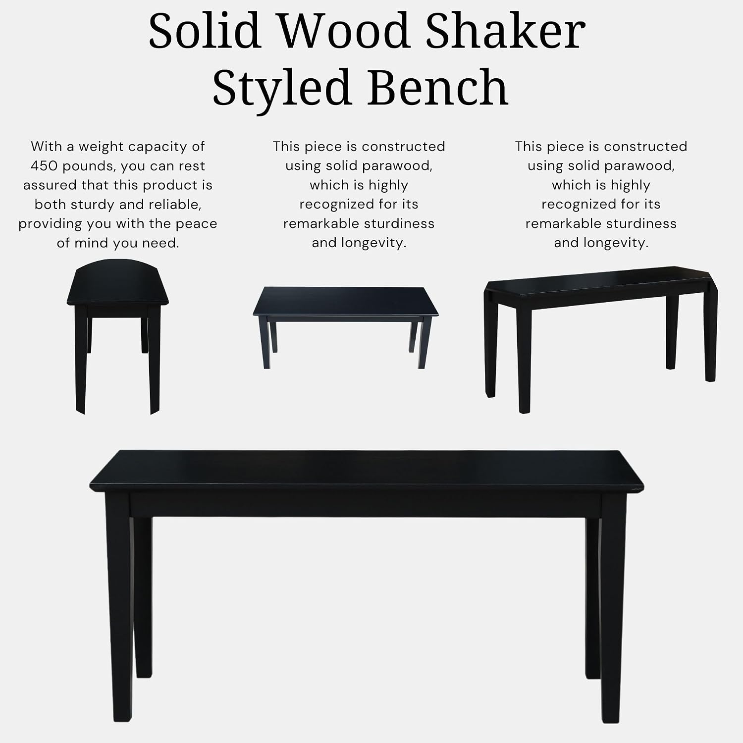 International Concepts Shaker Style Bench, 39-Inch Wide, Solid Parawood, Unfinished
