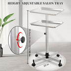Salon Tray on Wheels, Salon Color Tray with Adjustable Height,Salon Rolling Tray Ideal Use As Metal Mayo Stand Tray,Tattoo Tray, Medical Tray, Dental Tray（Silver）