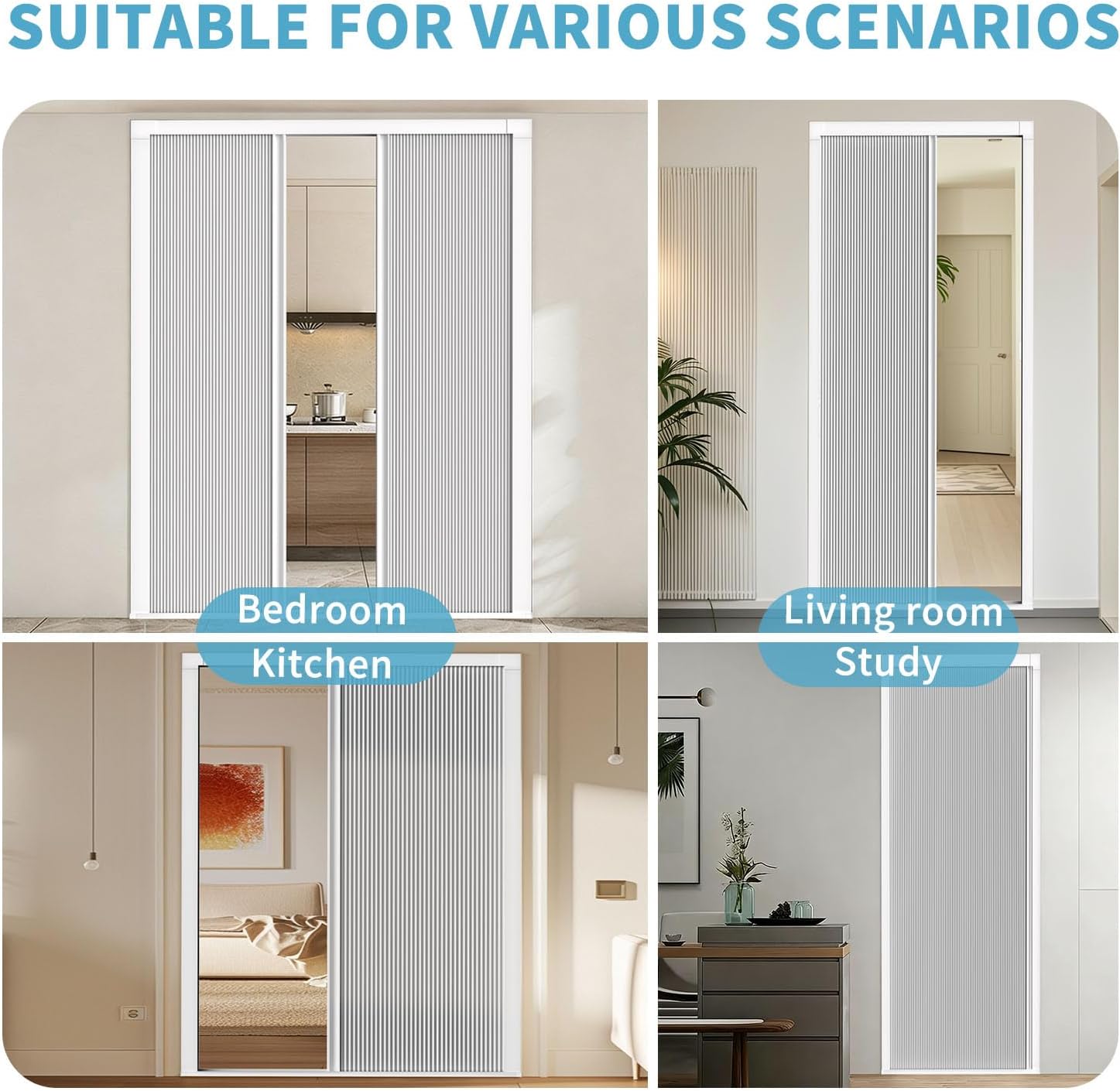 MYshade Custom Size Interior Accordion Folding Door, Aluminum Frame with Heat-Insulating Cellular Fabric, No-Drill Room Divider for Bedroom, Bathroom, Closet（White）