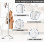 8-Hook Freestanding Coat Rack 3 Heights Safe Round Tips White | Smooth Round Tips Prevent Slipping,Tool-Free Assembly,Holds Clothes Hats Handbags,Ideal for Entryway Bedroom Hallway Office