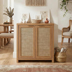 OAKHAM HOME Rattan Sideboard Cabinet with Storage, Buffet Cabinet with 2 Soft-Close Doors, Adjustable Shelves and 110 lbs Top, Storage Cabinet for Living Room, Kitchen, Entryway, Natural Oak