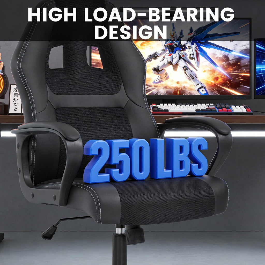 FDW Gaming Chair, Ergonomic Office Chair with Lumbar Support, Height Adjustable Swivel Computer Seat, Breathable Mesh High Back Racing Design for Adults, Ideal for Home Office, Work and Study，Black