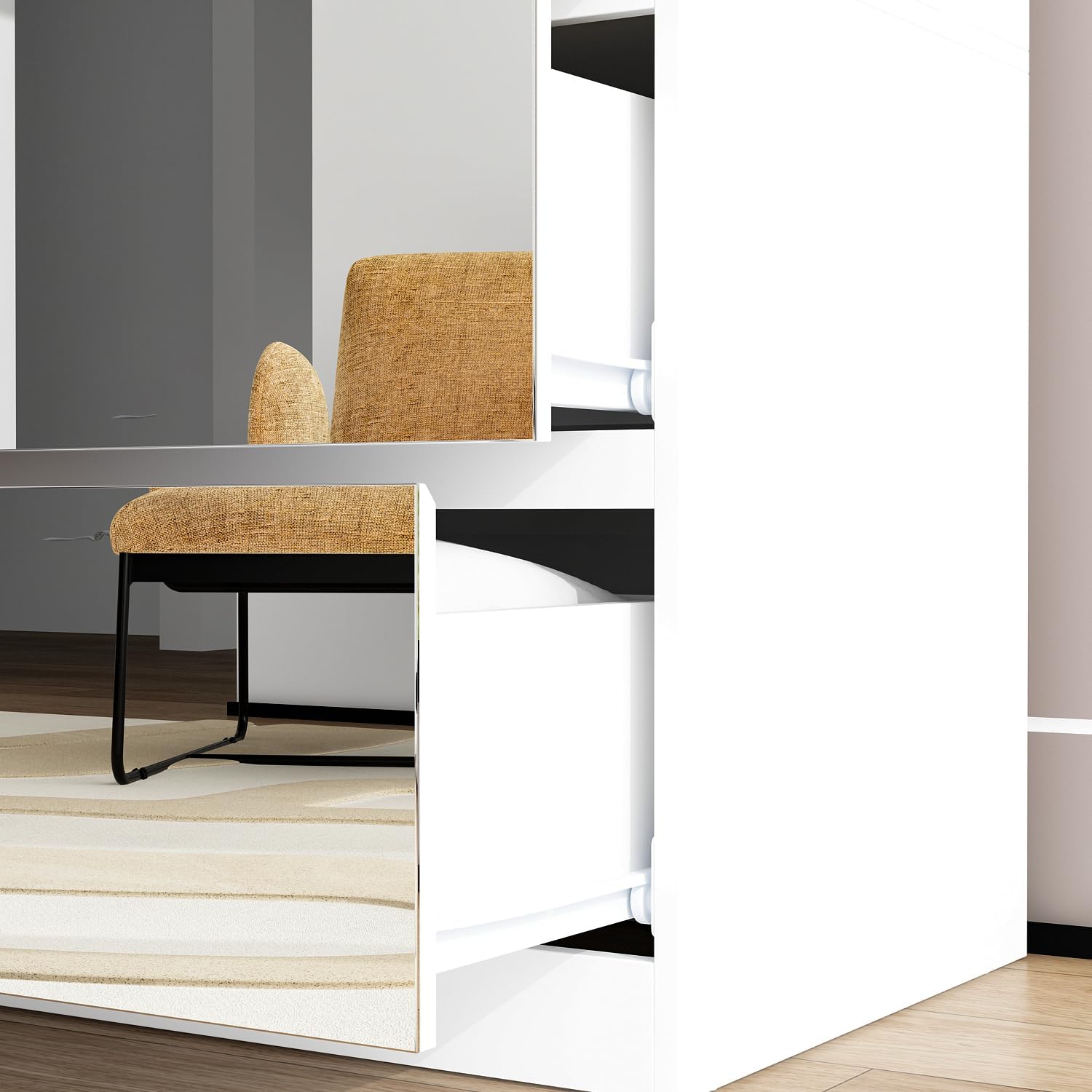 FUFU&GAGA Wardrobe with Mirror Door & Drawers, White Mirror Wardrobe Closet | Full Length Mirrored Armoire, Shelf, Hanging Rod, Clothes Storage Cabinet for Bedroom Cloakroom, 31.5”W x 19.7’D x 70.9”H