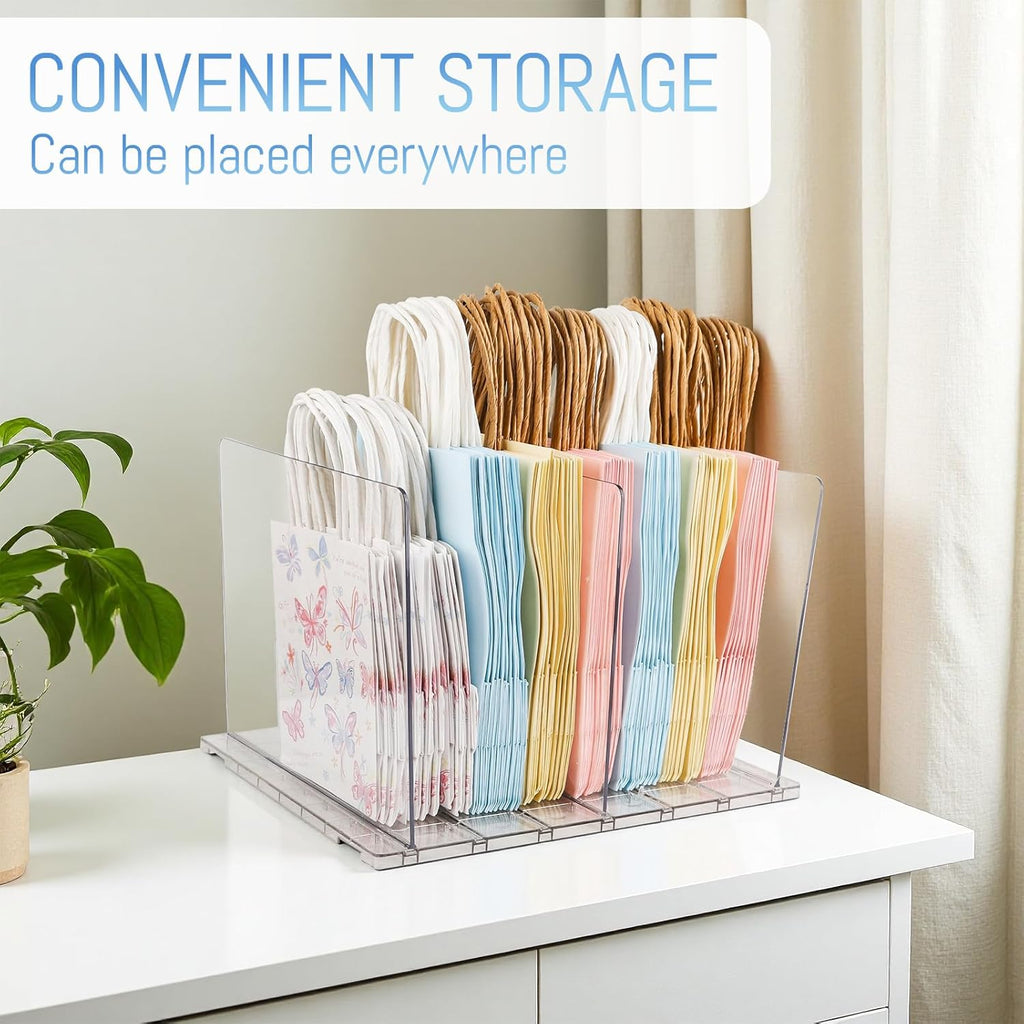 Gift Bag Storage Organizer:Acrylic reusable grocery bag organizer bag, Adjustable Shelf Divider Bag Organizer for Small Closet Upgraded to four partitions for more convenient storage
