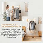 latifolia Clothes rack, Solid Wood Clothing Rack Witch Hooks and Shelves, 23.6 inch Garment rack With Storaege for Living Room, Nature