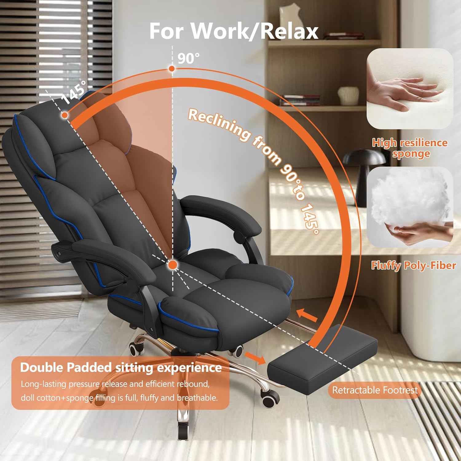 Office Chair High Back Executive Desk Chair Computer Gaming Chair with Foot Rest Swivel Work Chairs Ergonomic Leather Office Chairs