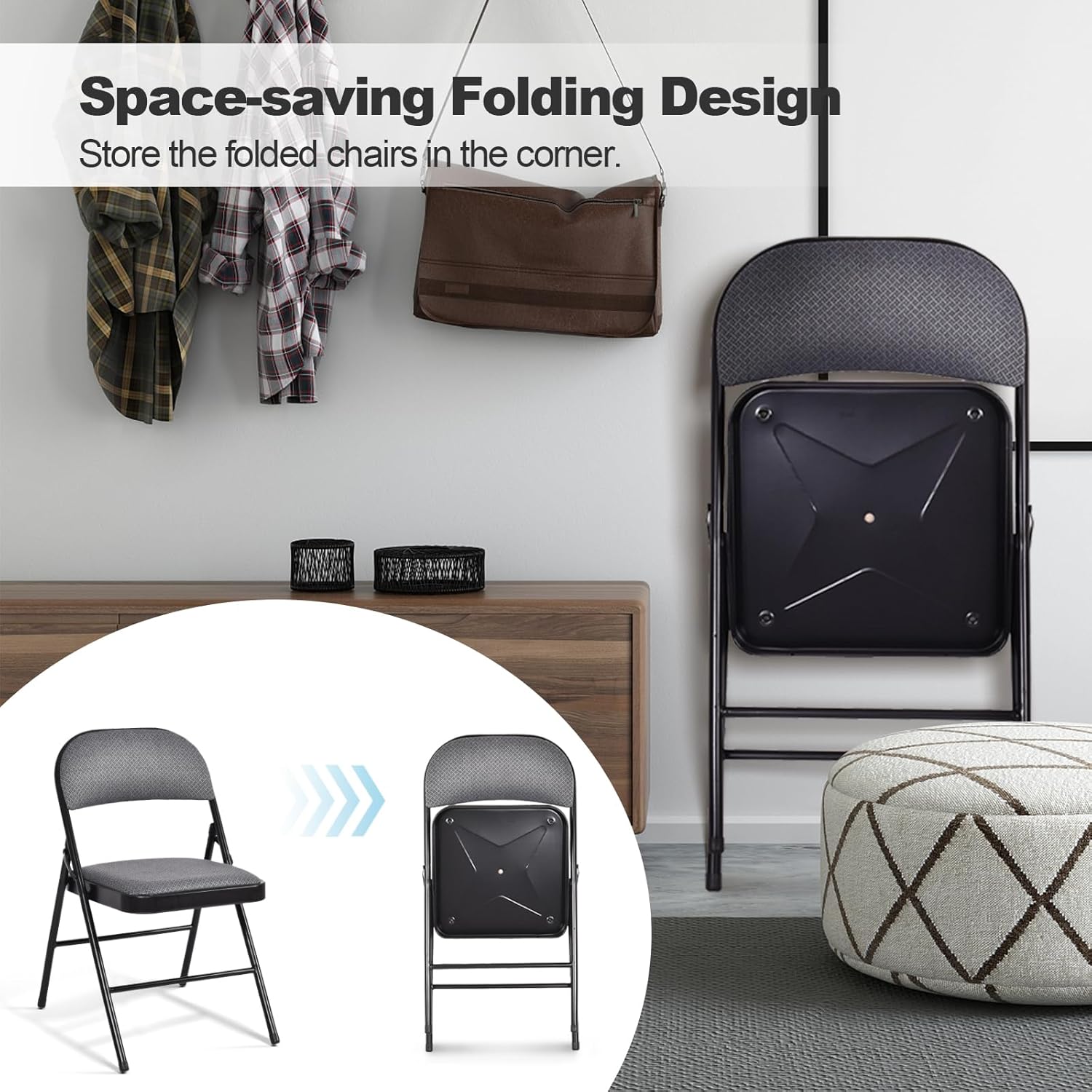 Giantex 6-Pack Folding Chairs Set - Waiting Room Chairs with Metal Frame, Fabric Upholstered Padded Seat, Foldable Party Chair Set, Event Chair, Folding Guest Chairs Set of 6, Grey