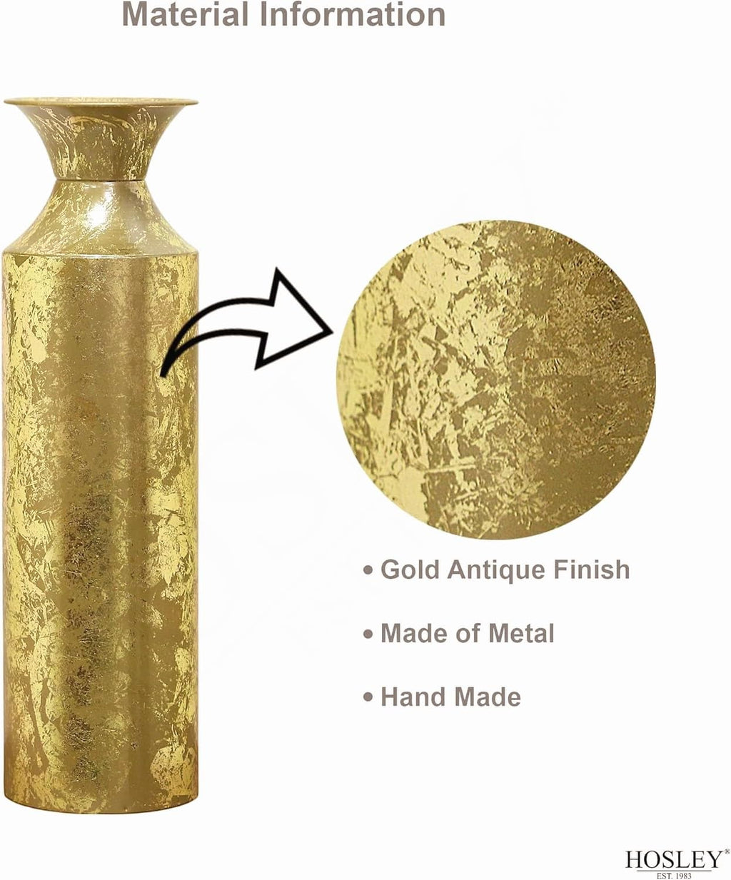 Hosley 16" High Gold Metal Decorative Tall Floor Vase - Metallic Centerpiece Vases for Floral Arrangements Home Decoration - Flower Bucket Vases for Gift, Spa, Reiki Meditation Settings O5 - Set of 1