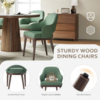MALOL Wooden Dining Chairs Set of 2, Modern Fabric Upholstered Dining Room Chair, Kitchen Side Chairs, Farmhouse Dinner Chair with Open Back for Kitchen, Green
